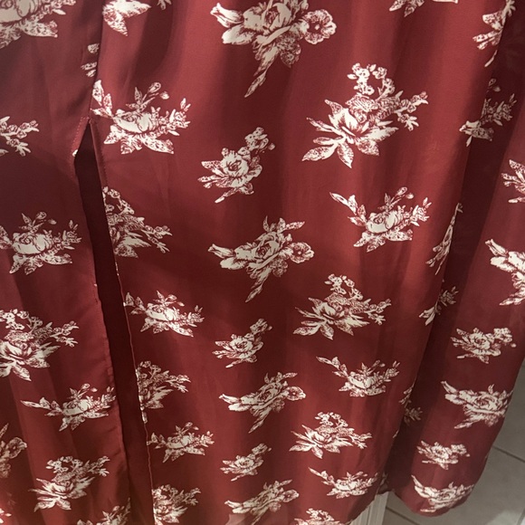 living doll Burgundy and Cream Floral Long Sleeve Tie-Neck Dress - Picture 5 of 6